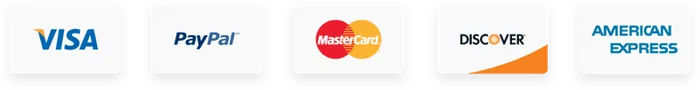 Visa, PayPal, MasterCard, Discover, American Express
